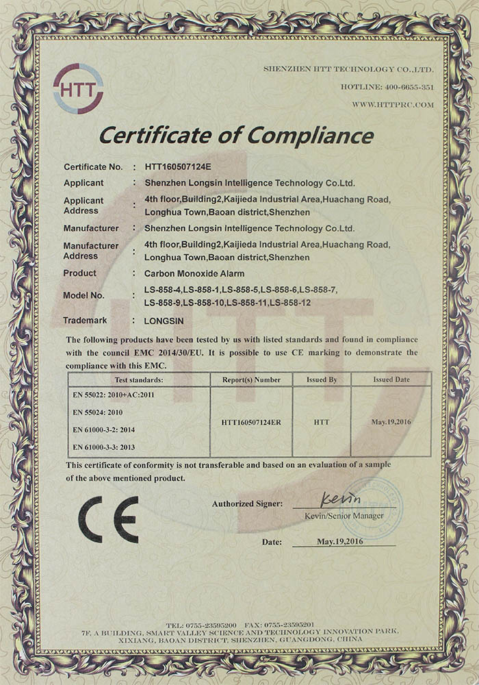 carbon monoxide CE certificate