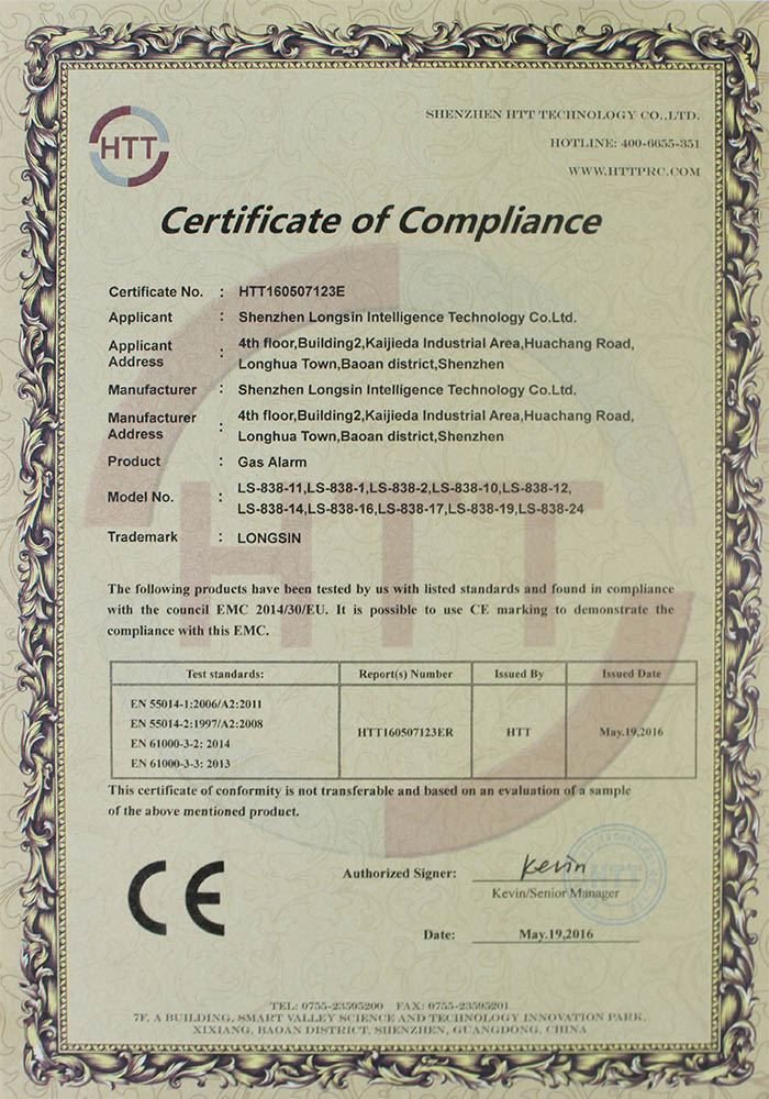 gas alarm CE certificate